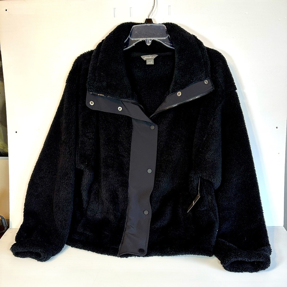 Eddie Bauer Women’s Black zip/snap Plush Jacket size M NEW/Tags